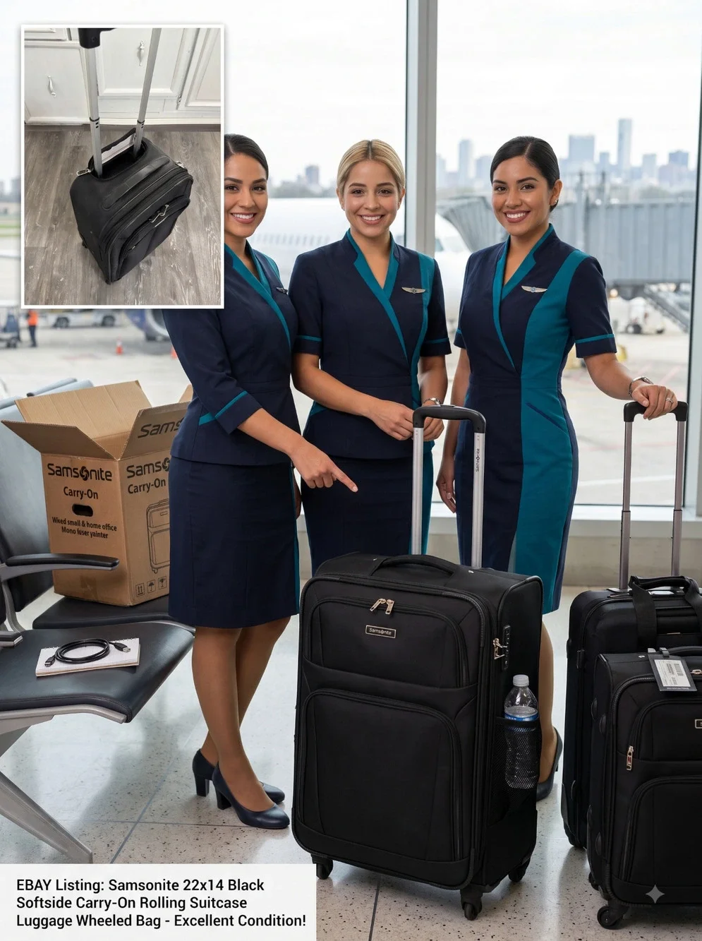 Samsonite 22x14 Black Softside Carry-On Rolling Suitcase Luggage Wheeled Bag